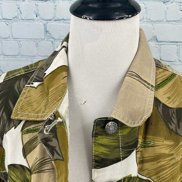 Chicos design vintage size 0 small large flowers green trucker beaded ja… - Picture 5 of 11